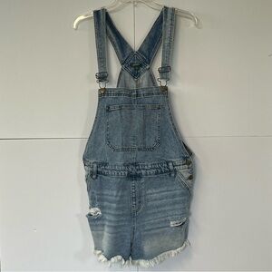 Women’s Wild Fable Women's Distressed Denim Short Overalls Light Blue Size XL